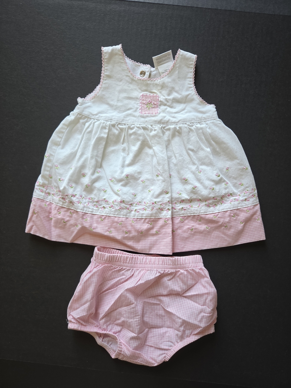 Vintage Carter's Welcome To The Family Baby Girl Dress Bloomer Set 0-3 Months